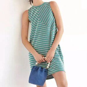 Anthropologie Maeve S seamed jacquard mini dress knit mod green preppy academia